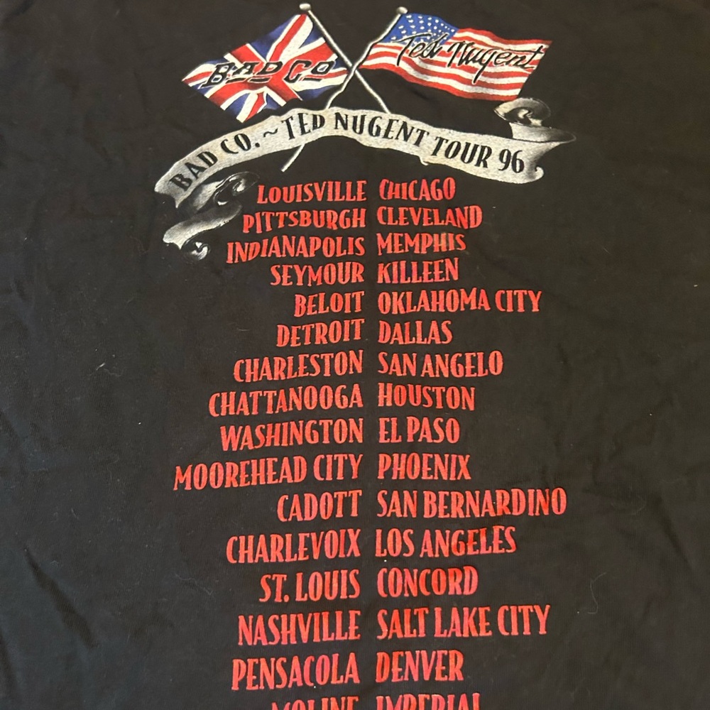 RARE Bad Co. Ted Nugent Tour 96 Black T-Shirt Size XL 1/1